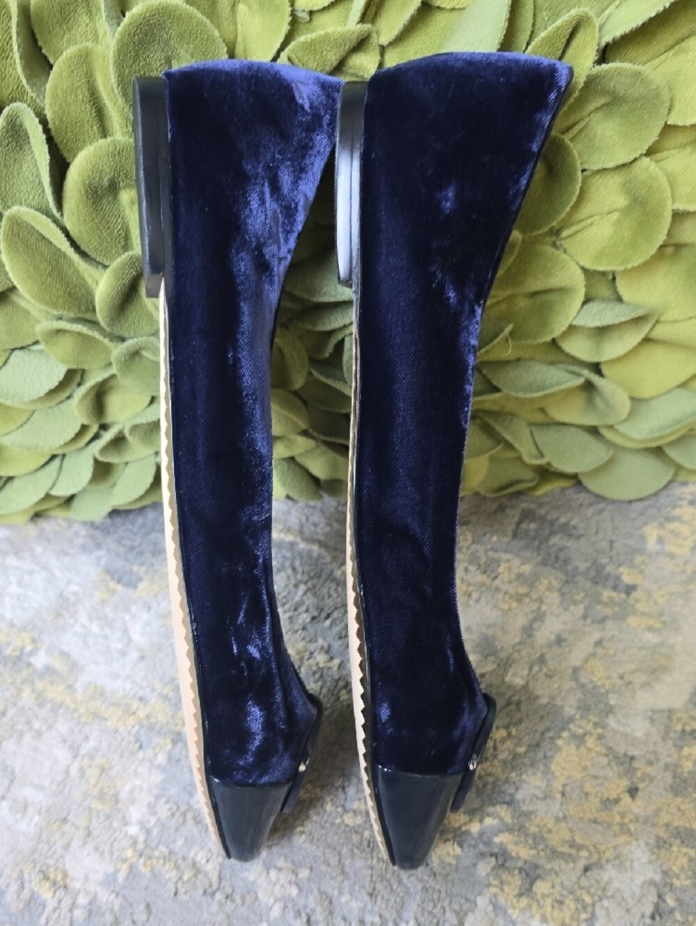 Tory Burch Chelsea Cap-Toe Ballet Flats in Royal Navy Velvet Size 9.5 - Picture 4 of 12